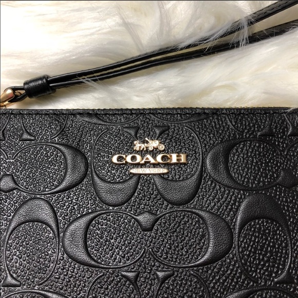 NWT Black Embossed Coach Wristlet - Picture 2 of 6